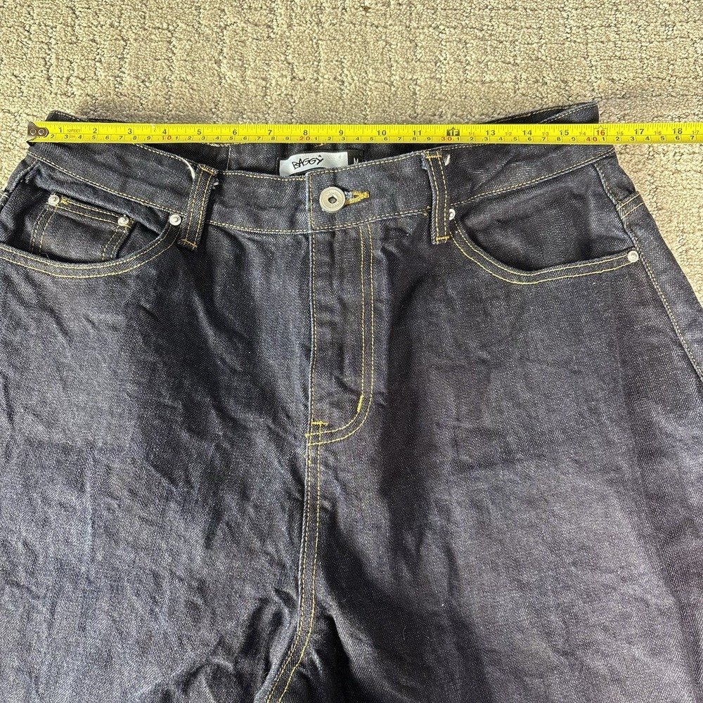 BAGGY Men's Dark Wash Salvaged Denim Wide-Leg Jeans Regular Fit Size M 5-Pocket - Picture 6 of 10